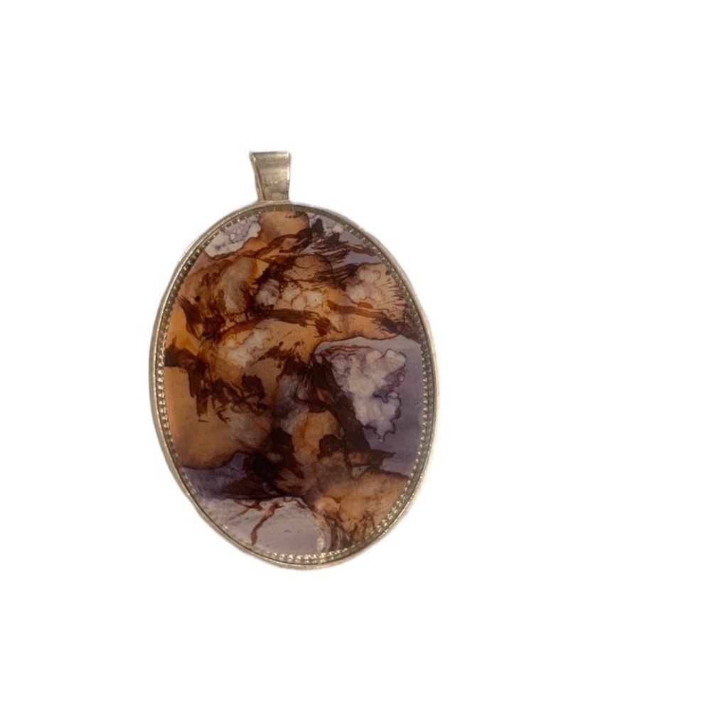 Necklace Pendant Oval Blue Brown Silver